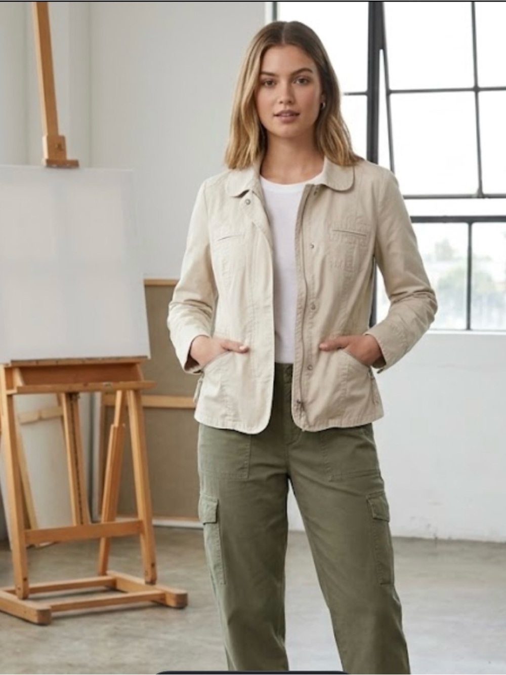100% cotton LOFT Light Beige Utility Jacket - Neutral Cream Tone 1045